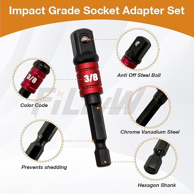 1/2-Inch Drive to 1/4-Inch Hex Drive Quick Change Adapter with Impact Grade Socket Adapter Set, Socket Adapter Converter Chuck Adapter for Impact Air and Electric Wrench