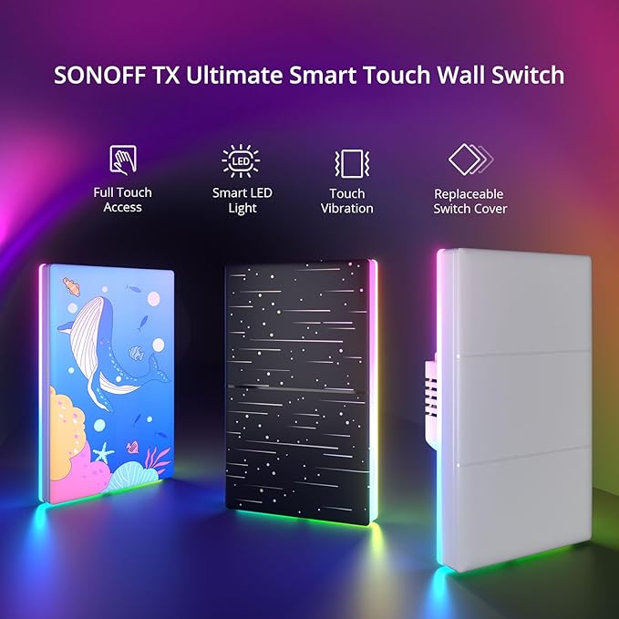 SONOFF Smart Light Switch, 2.4GHz WiFi Interruptor Inteligente, Neutral Wire Required, Voice Control with Alexa and Google Home, Touch Button, Wall Mounting, T5 4 Gang 1 Way