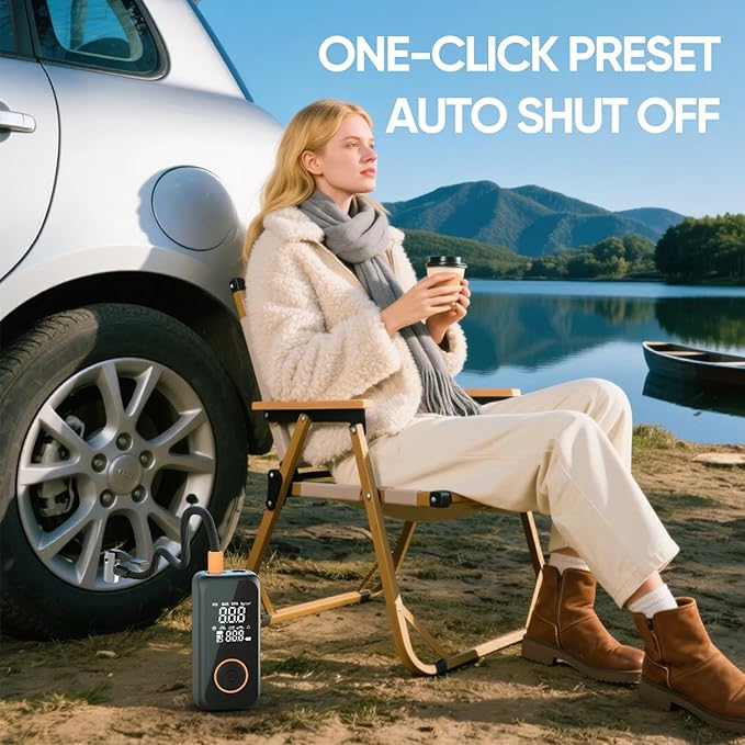 Tire Inflator Portable Air Compressor, Cordless Mini Portable Air Pump with Rechargeable Battery, 5X Faster Inflator with Digital Pressure Gauge Auto Shut-Off for Car, Motorcycle, Bike, Ball(Orange)