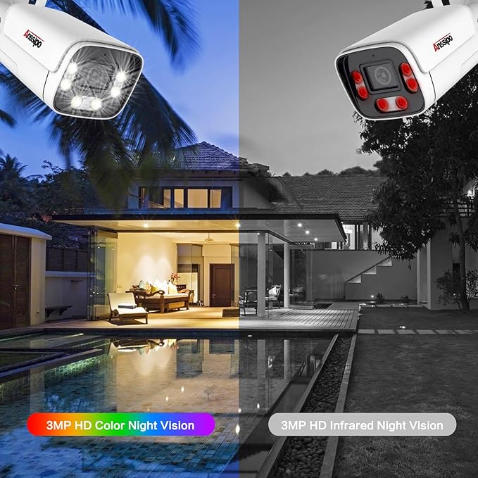 8Channel Wireless Security Camera Surveillance System with Two-way Audio/AI Face Detection/Colour Night Vision/Smart Playback Video, 8 CH WiFi NVR kit, 8pcs 3 Megapixel Security Cameras, NO HARD DRIVE