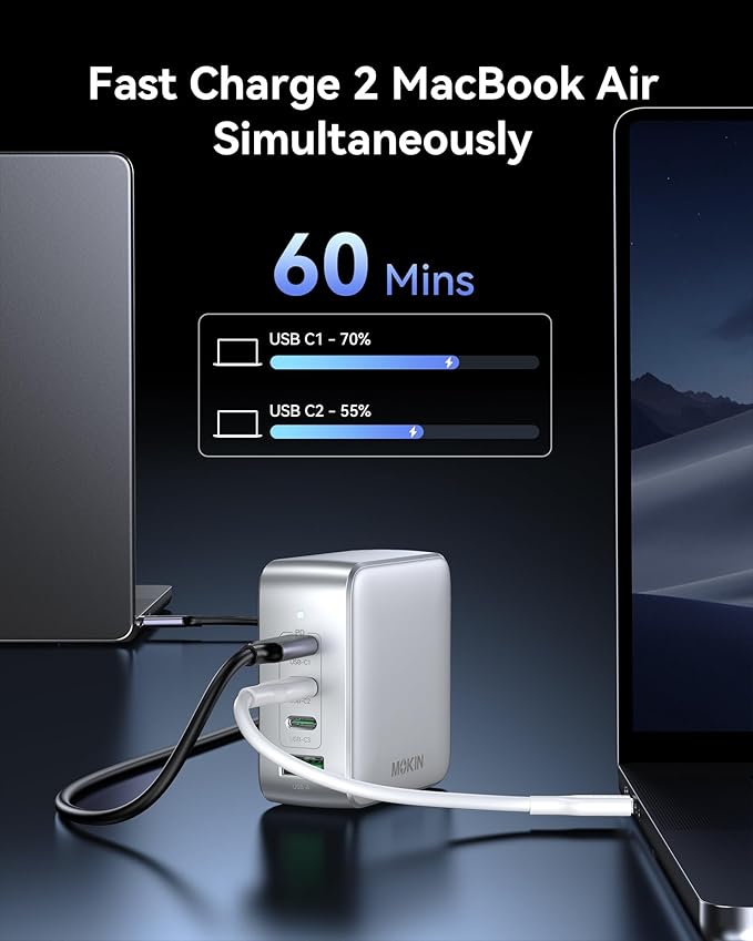 100W USB C Charger, 4-Port GaN Charger Block Charging Station, Foldable and Compact Fast Wall Charging Power Adapter for MacBook, iPad, iPhone Series, Galaxy S24/S23, Steam Deck, Google Pixelbook