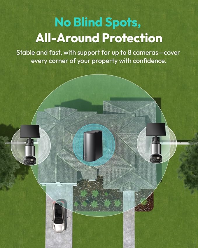 Security Cameras Wireless Outdoor, 2 Cam-Kit, 4K Color Night Vision, Solar Cameras for Home Security with 360° PT, No Monthly Fee, 32G Local Storage HomeBase, Auto Tracking, Easy Installation