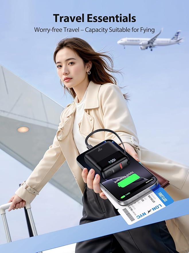 Aioneus Portable Charger 10000mAh, 22.5W Power Bank Fast Charging, Battery Pack with Built-in USBC Cables, Small Portable Charger Power Bank for iPhone 17/16/15/14/13/12, Samsung S25/S24/S23, Android