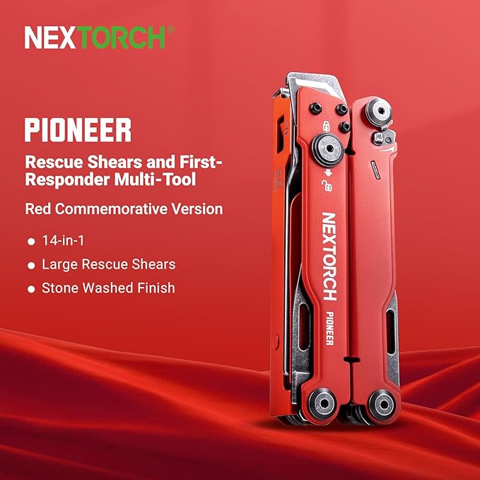 NEXTORCH PIONEER MT20 14-IN-1 Multi-tools Full-Size,Versatile Multi-tool Set with Scissors Needle Nose Pliers Pocket Clip Multi-tool (RED)