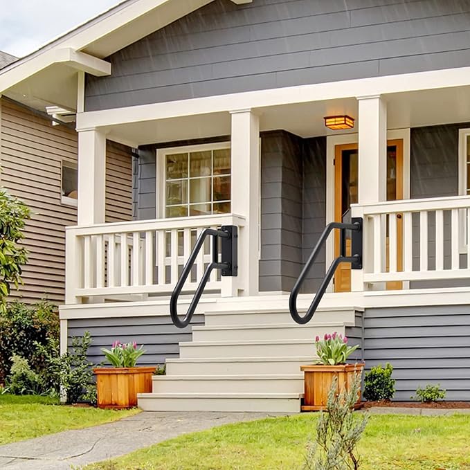 SELEWARE Heavy Duty 28" Handrails for Outdoor 1-3 Step, Non-Slip Door Jamb Corner Mount Stair Hand Railing Grab Bars, U-Shape Safety Handle for Garage, Porch, Garden (Left+Right Handed,Dia 1.3" Pipe)