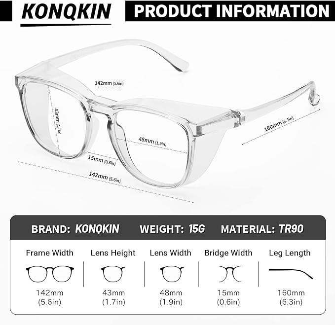 Safety glasses Goggles Nurses Protective Eyewear - Anti Fog Square Frame Stylish Clear Glasses for Women Men