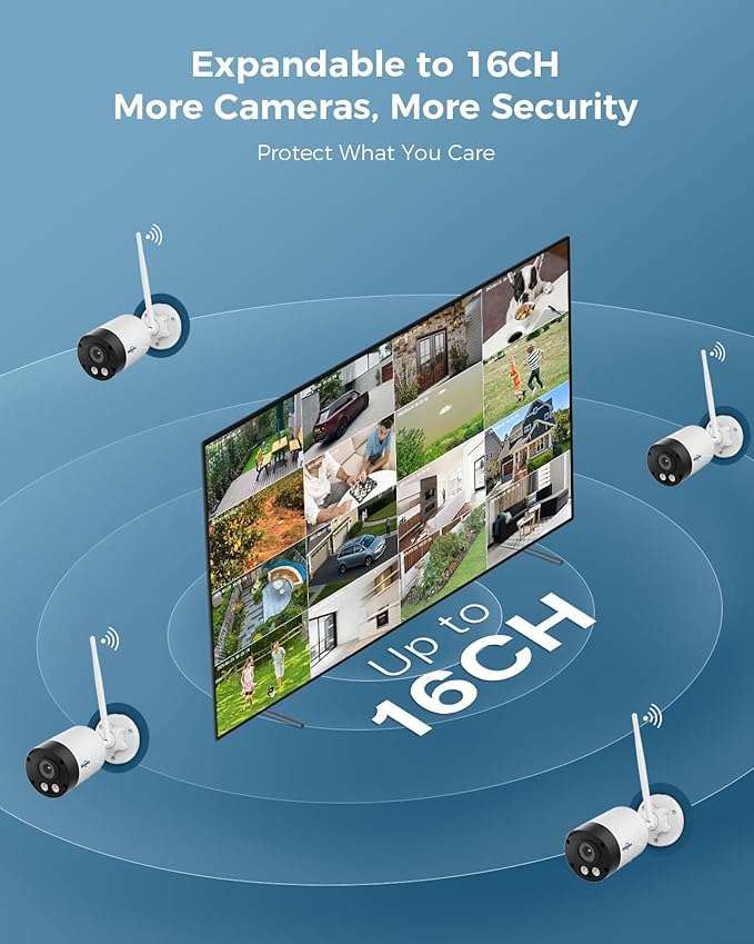 Hiseeu 4K/8MP Wireless Security Camera Outdoor, 5G/2.4G WiFi Pro Camera System for Home Security, 4 Cam-Kit, Color Night Vision, Motion Detection, 2-Way Talk, Expandable 16CH NVR, 1TB, No Subscription
