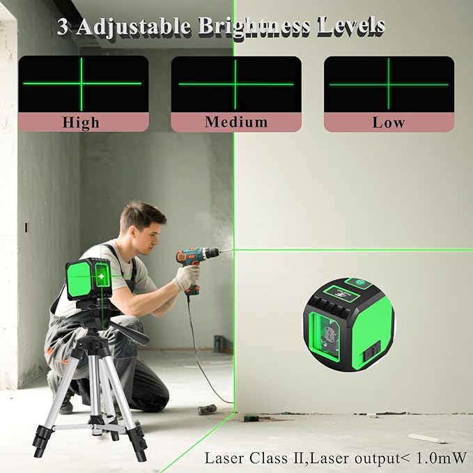 Laser level with tripod home improvement picture hanging tool,Green Cross Line Self-Leveling Floor Tile Wall Home Renovation, Battery Included,150 Ft,laserpower<1mW, Class 2 Laser output