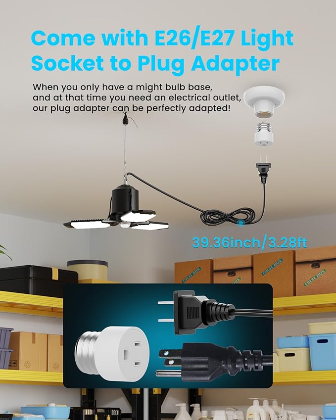 Motion Sensor Garage Light Plug-in 80W 8000LM, Motion Activated Led Shop Light with E26 Socket Adapter, 3 Modes Indoor Bulb for Basement/Workshop 1Pack