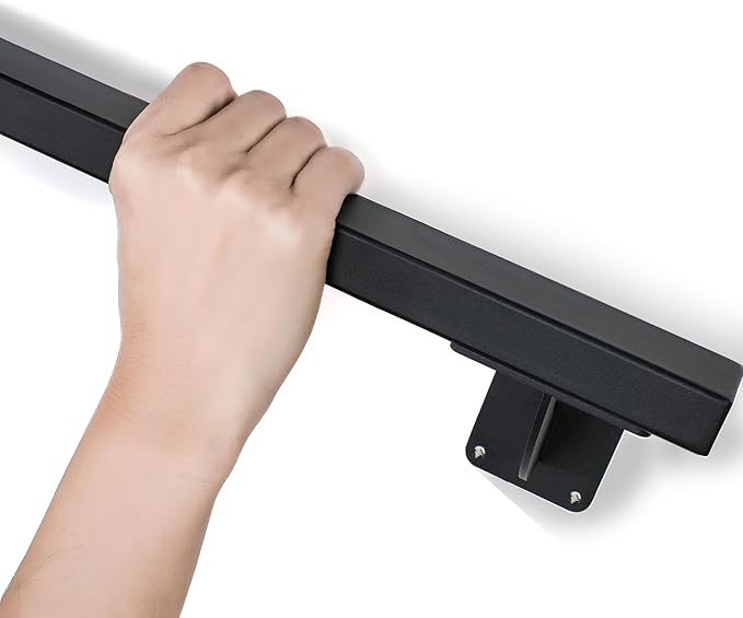 2 FT Heavy Duty Black Metal Staircase Handrail Indoor Stair Railing - 24 Inch Wall Mount Iron Pipe Hand Rails for Indoor & Outdoor, Banister Steps Rail Safety Wall Grab Bar for Seniors