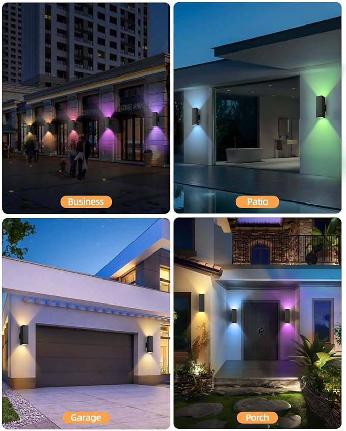 KIZON Outdoor Wall Light RGBCW Smart Porch Lights with Remote Control, Dusk to Dawn Outdoor Light Fixture Wall Mount for House, Compatible with Alexa Google Assistant, ETL Listed