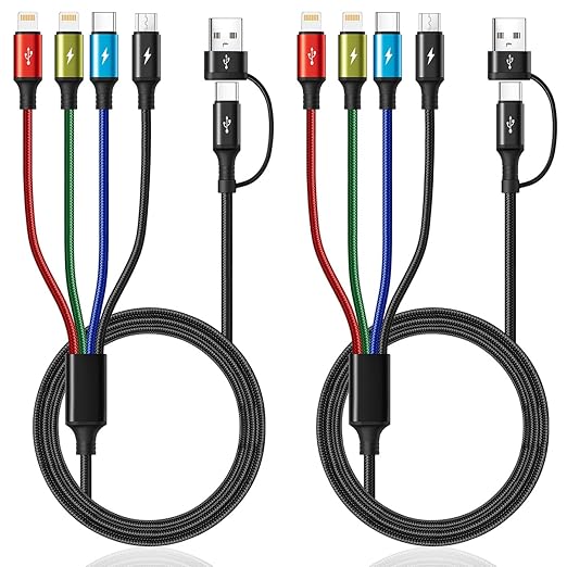 6 in 1 Multi Charging Cable, 2Pack 10Ft USBC Multi Chargers for All Devices Braided USB A/C to Lightning/Type C/Micro USB Ports Universal Charger Cord for iPhone Series/Samsung/Tablets/PS and More