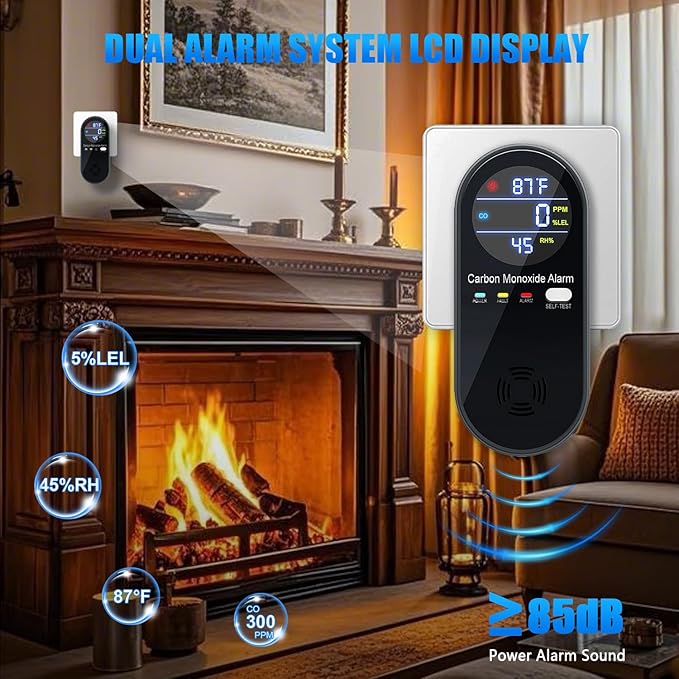 Carbon Monoxide Detectors Plug in, WESHLGD Portable Carbon Monoxide Detector for Travel,3 in 1 CO Alarm Plug in with Real-time Display(CO, Temp, Humidity) and Voice Alarm for Home RV