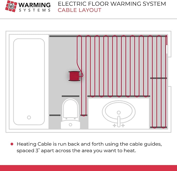 10 Sqft 120V Electric Radiant Floor Heating Kit – Includes Heating Cable, Programmable Thermostat, Sensor, Cable Guides, Installation Monitor and Under Tile Heated Floors