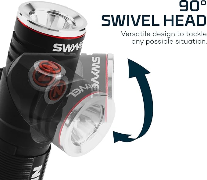 NEBO SWYVEL 1000 Lumen Rechargeable Flashlight | 5 Light Modes, Rotating Swivel Head, Pocket Size Work Light, Magnetic Base & Steel Clip, Water Resistant, Includes Wireless USB Charging Dock