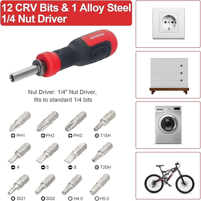 SHARDEN Multi Screwdriver 13-in-1 Screw Driver Adjustable Screwdriver Set Multitool All in One with Torx Security, Flat Head, Phillips, Hex, Square and 1/4 Nut Driver