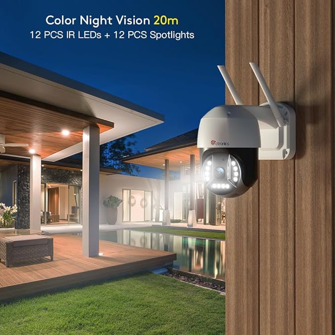 Ctronics 4K 8MP Security Camera Outdoor, 2.4/5Ghz WiFi Surveillance IP Camera Outdoor with Smart Human/Vehicle Detection, Auto Tracking, 65ft Color Night Vision, Two Way Audio,Plug in,IP66