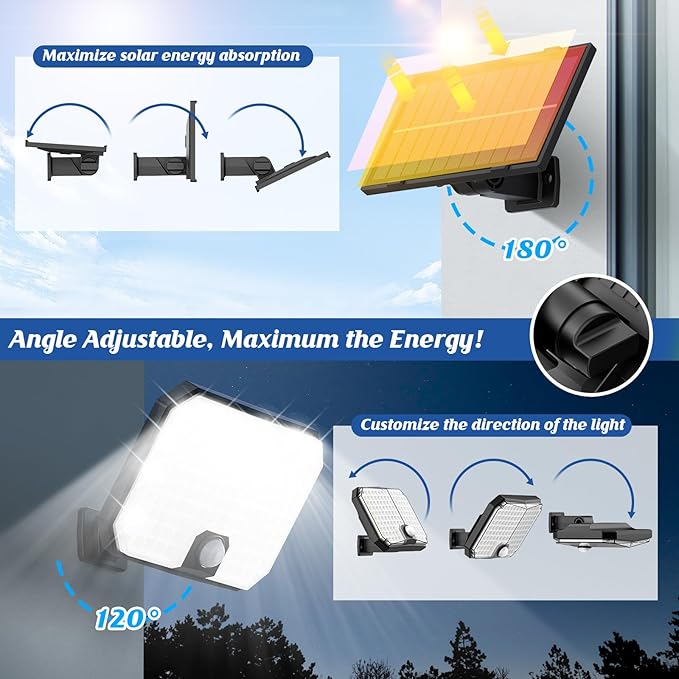 Solar Outdoor Lights with Remotes, Motion Sensor Dusk to Dawn Wall Lights Waterproof, LED Outside Solar Powered Security Flood Light Fixtures 3 Modes with 16FT Cable for Porch Shed Barn Garage