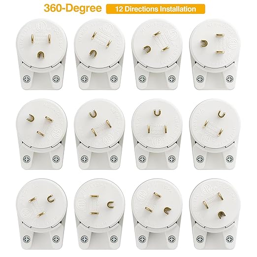 12-Direction Adjustable Nema 5-15P Right Angle AC Plug - 5 Pack, 15A, 125V, White, ETL Verified