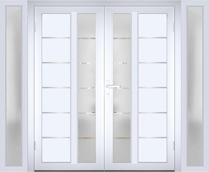 VDOMDOORS Front Exterior Prehung Metal-Plastic Double Doors/MANUX 8088 White Silk / 2 Sidelites Exterior Windows/Residential Doors Entrance Patio Garage 96 x 80