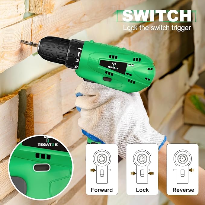 Cordless Drill Set,12V Power Drill Set with Battery and Charger, Electric Driver Drills Bits, 3/8'' Keyless Chuck,18+1 Torque Setting with LED Electric Drills Set