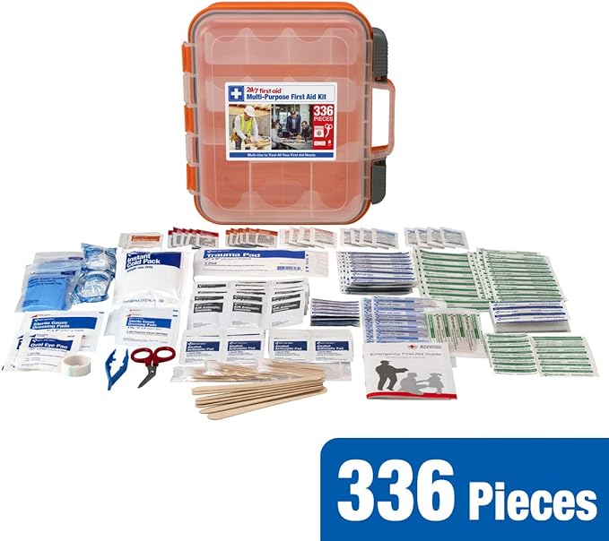 24/7 First Aid OSHA Compliant First aid Kit, All-Purpose 100-Person Emergency First Aid Kit for Business, Home, and Car in Plastic Case with Easy-Slide Latches, 336 Pieces