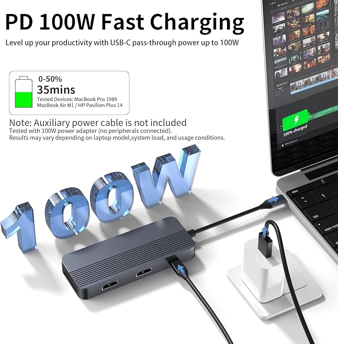 Docking Station Dual Monitor for HP/Dell/Lenovo/MacBook, USB C Hub Adapter with Dual 4K HDMI, 8-in-1 Laptop Docking Station, USB C Dock with USB 3.0, PD Charging, SD/TF Card Reader