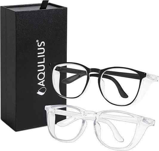 Aqulius 2 Pack Stylish Safety Glasses Goggles, Scratch Resistant, Safety Glasses for Women, Blue Light, Glasses for Nurses