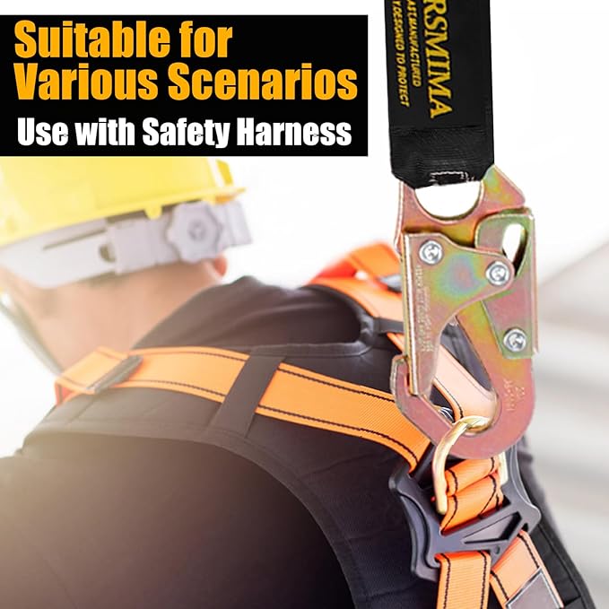 TRSMIMA Safety Harness Lanyard Retractable - Fall Protection Climbing Tree Strap 6 FT Single Leg Internal Shock Absorbing with Hook