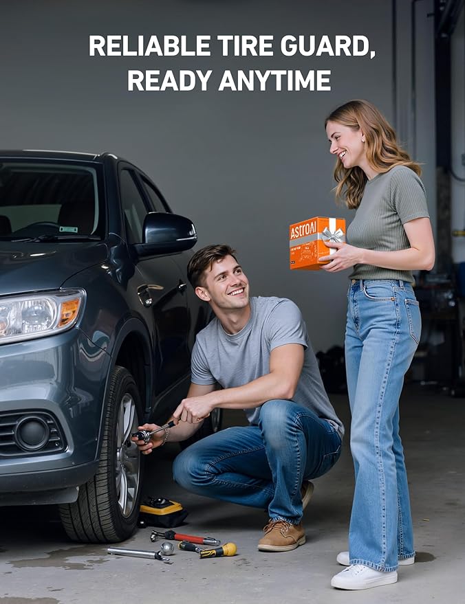 AstroAI Tire Inflator Portable Air Compressor Air Pump for Car Tires-Car Accessories, 9.8Ft Cord-12V DC-Powered Auto Pump with Digital Pressure Gauge, Emergency LED Light for Bicycle, Balloons, Yellow