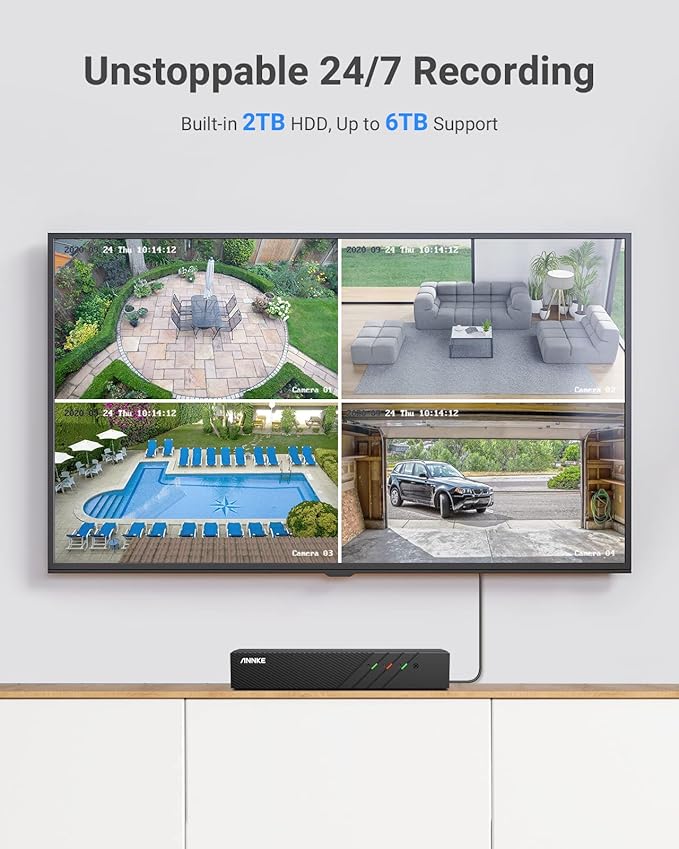 ANNKE H500 5MP PoE Security Camera System w/ 6MP H.265+ 8 Channle NVR, 8X 5MP Outdoor Dome IP Cameras, 24hour Audio Recording, 100ft EXIR Color Night Vision, IP67 Weatherproof, Built in 2TB HDD