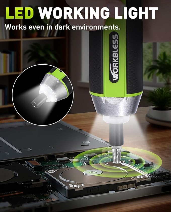 Electric Screwdriver Set, 4V Cordless Screwdriver with 3 Torque Settings, 300RPM & 5N.m Max Torque, LED Light, USB-C Charging Cable with 26Pcs Accessory Kit for Furniture, DIY