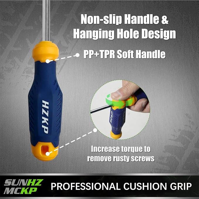 SUNHZMCKP 7-Piece Screwdriver Set, 3 Phillips and 3 Flat Screw Driver Made of S2 Steel, Screw Driver Set Kit with Wall Mount, Professional Cushion Grip and Magnetize&Demagnetize Device