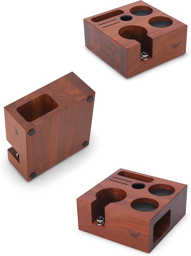 54mm Espresso Tamping Station Rosewood – Premium Organizer for Breville Espresso Machine Accessories Holder for Tamper, Funnel, WDT, Puck Screens, RDT | Barista Station Box