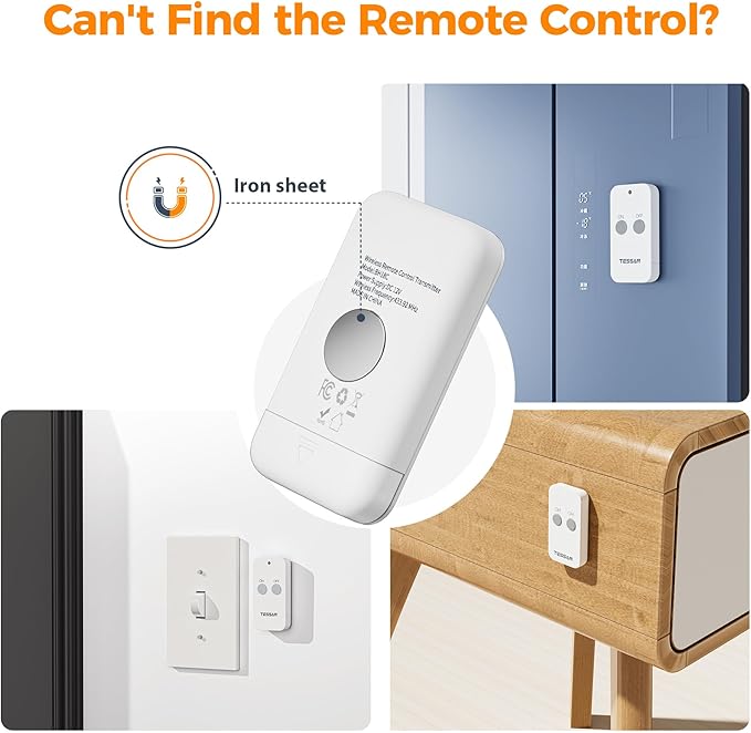 Remote Control Outlet, TESSAN Wireless Electrical Outlet Light Switch, Wall Outlet Plug with ON/Off Switch for Indoor String Lights, Lamps, Small Appliances, 1250W 100ft Range (1 Remote +1 Outlet)