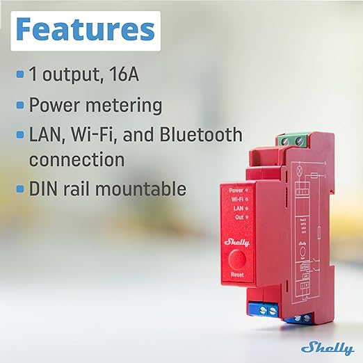 Shelly Pro 1PM | Wi-Fi & LAN, 1-Channel Smart Relay Switch with Power Metering | Home & Facility Automation | Compatible with Alexa & Google | iOS Android App | Remote Appliances Control