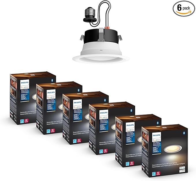 Philips Hue Smart 6 Inch LED Downlights, Warm-to-Cool White Recessed Lighting, 6 Pack,1100LM, Control with Hue App, Compatible with Alexa, Google Assistant, and Apple HomeKit