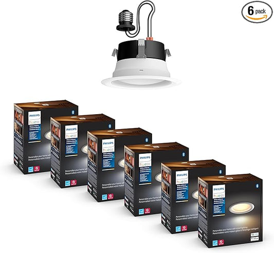 Philips Hue Smart 6 Inch LED Downlights, Warm-to-Cool White Recessed Lighting, 6 Pack,1100LM, Control with Hue App, Compatible with Alexa, Google Assistant, and Apple HomeKit