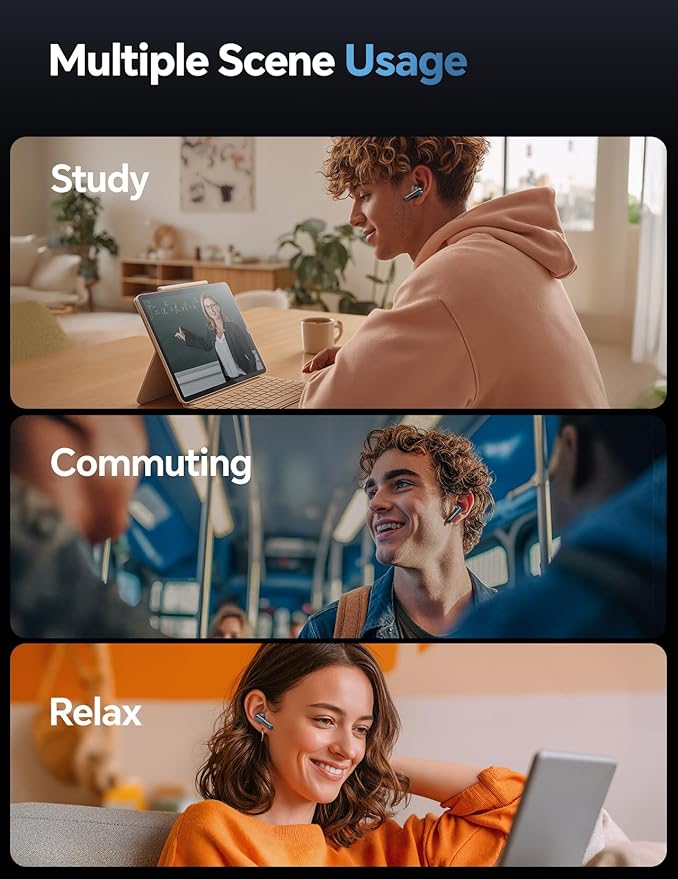 Wireless Bluetooth Earbuds: 5.4 TWS, 13mm Drivers Hi-Fi Deep Bass, 30H Playtime, Touchscreen Control, Mic for Calls, IPX5 Water-Resistant, White Elephant Stocking Stuffers for Men/Women/Adults, Black