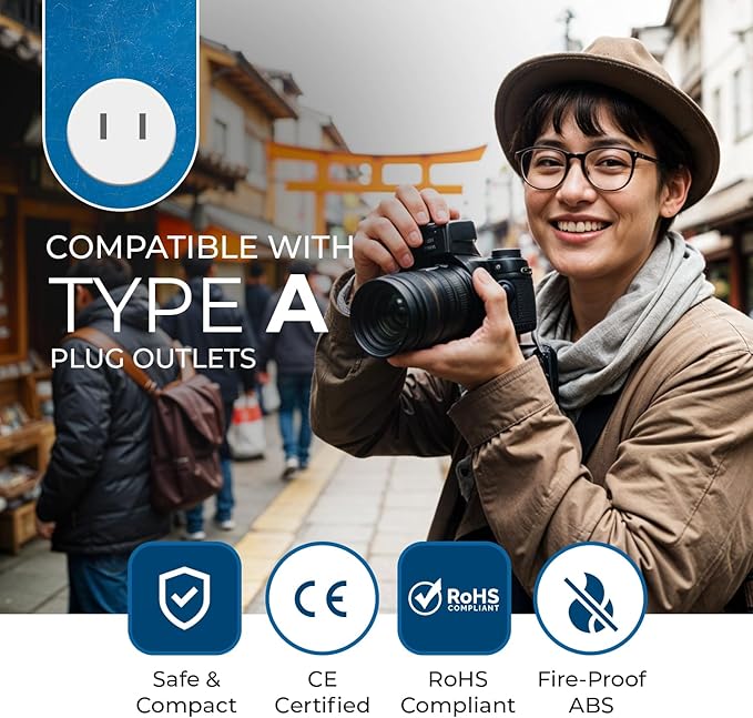 OREI Japan, Philippines Power Plug Adapter with 2 USA Inputs - Travel 3 Pack - Type A (US-6) Safe Use with Cell Phones, Laptop, Camera Chargers, CPAP, and More