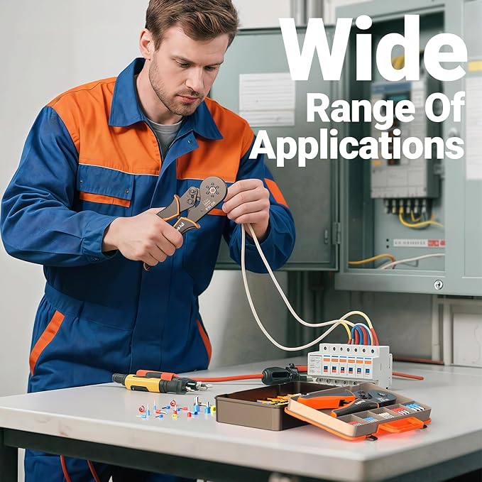 Preciva Ferrule Crimping Tool Kit, Self-Adjustable Ratchet Crimper for AWG 28-5 Ferrules - Includes 1275PCS Hexagonal Double & Single Wire Connectors