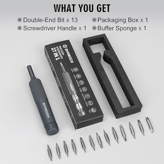 Sharden 27-in-1 Precision Screwdriver Set Multi Bit Small Screwdriver Magnetic Mini Screwdriver Set Pen Style Manual Repair Tool Kit for Eyeglass, Watch, Computer, Jewelers, Laptop, Electronics, Phone