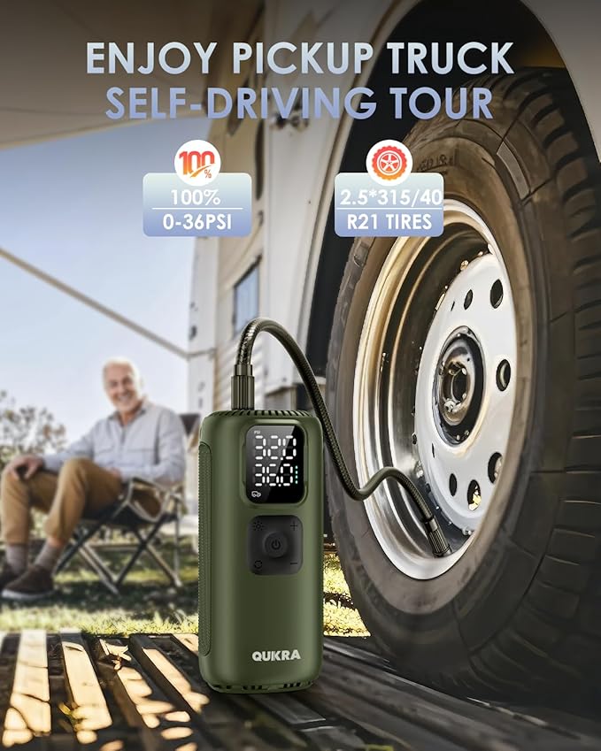 T22 Tire Inflator Protable Air Compressor, 3× Faster Auto Cordless Air Pump, 160PSI Tire Pump, Smart Electric Pump with LED Light and Digital Display for Car Motorcycle Bike and Ball, Green