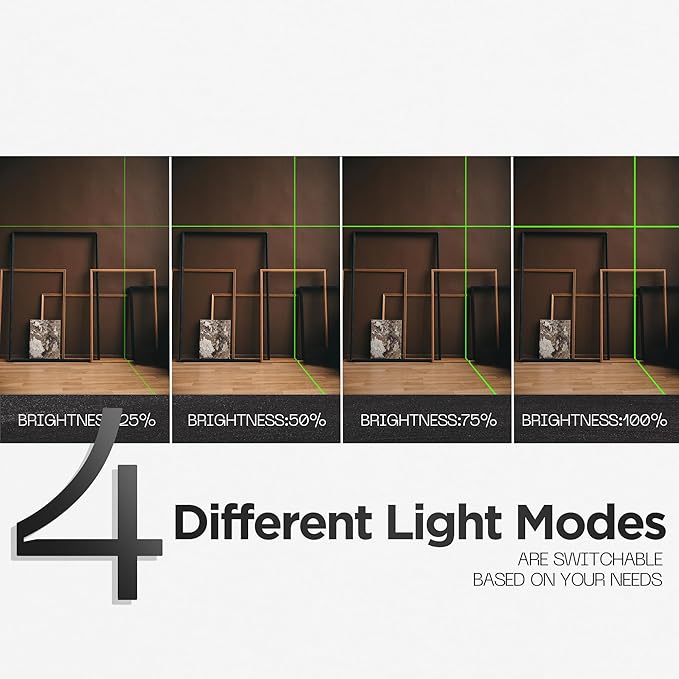 Laser Level Self-Leveling Green Cross Line,Lazer Level for Picture Hanging,Magnetic Base,100ft,4 Brightness Adjustment, IP54 Waterproof, DIY, Construction, Battery & Carrying Bag Included