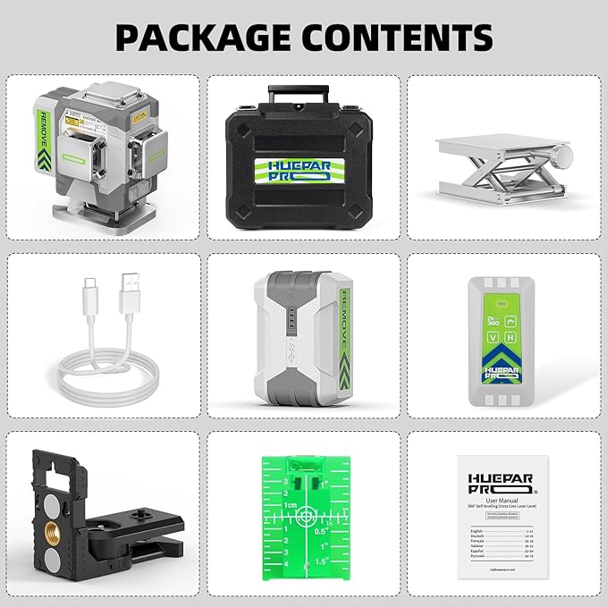 Laser Level, 3x360° Self Leveling Green Tiling Level Laser Tool, 3D Cross Line Laser Level Tool, High Accuracy Floor Laser with 8000mAh Li-ion Battery, Remote Control & Hard Carry Case