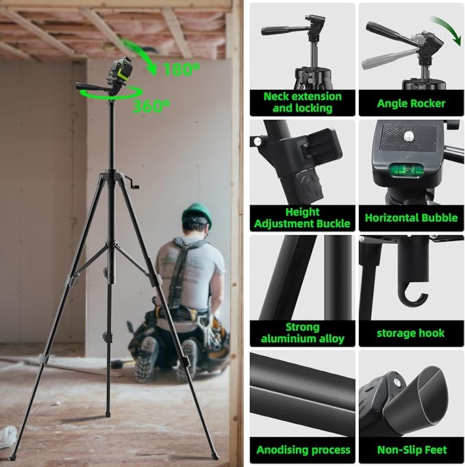 16 Line Laser Level 360 Self Leveling with tripod, 4x360° Cross Line laser Level Tool for Construction Project,Floor Tile, Picture Hanging, 2 Batteries,Magnetic Bracket & Remote Control