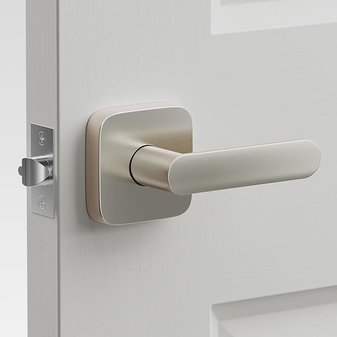 ULTRALOQ Passage Lever Door Handle, Reversible Handle No Lock for Interior or Exterior Door, Closet, Hallway, Adjustable Latch Backset, IP65 Waterproof, Satin Nickel, Zinc Alloy