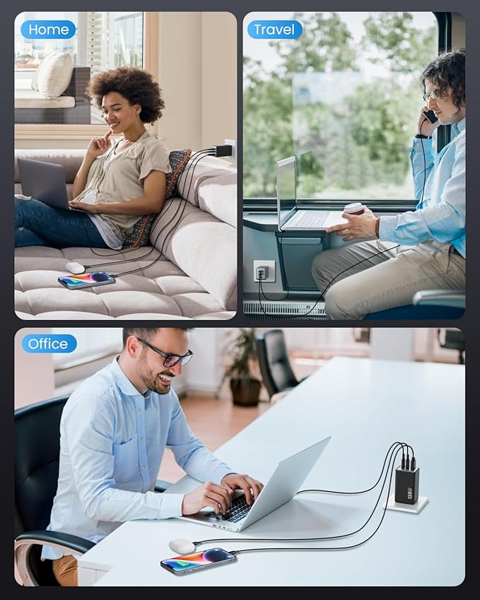 130W USB C Wall Charger,GaN III 3-Port Fast Charging Station,PD QC Foldable Charger Block Portable 65W USB C Laptop Adapter for MacBook Pro/Air,iPad Pro,Galaxy S23,Dell XPS 13,iPhone 16