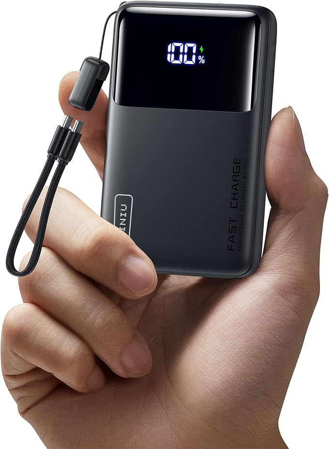 INIU Portable Charger, Slimmest 10000mAh 45W PD Fast Charging Power Bank, USB C in&Out Mini Battery Pack, Travel Essential Phone Powerbank for iPhone 17 16 15 Air Samsung S25 S24 Google Pixel iPad etc