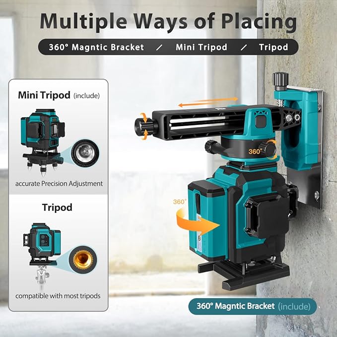 Takamine 3x360° 12 Lines Self Leveling Floor Green Laser Level, Laser Level for Construction/Picture Hanging/Floor/Tile with Remote Controller, Magnetic Rotating Stand and Type-C Charger